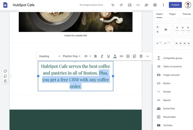 how to edit text on a page in google sites.